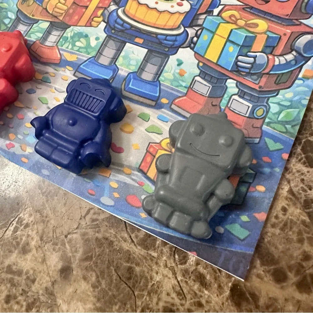 Handmade Robot Themed Crayon Birthday Card NEW